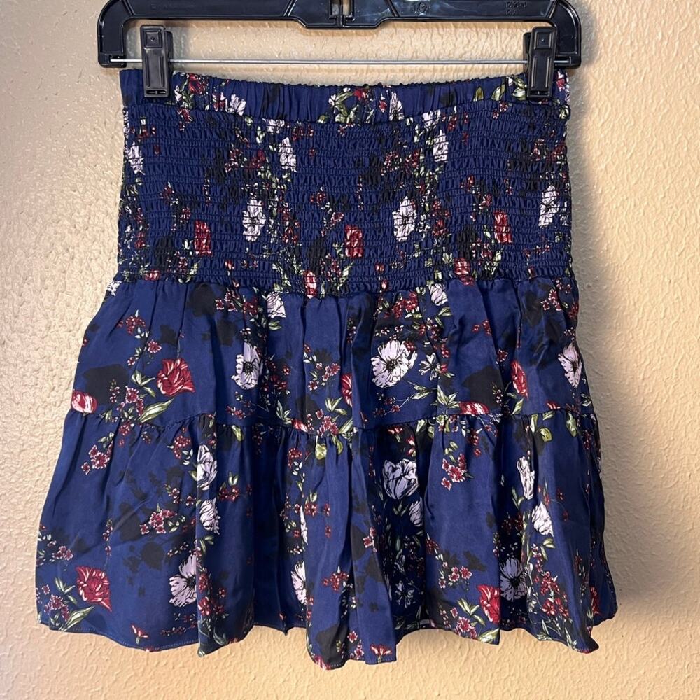 Cartolina Navy Floral Flounce Above Knee Skirt Size Small